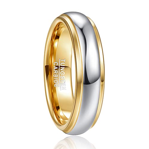 NUNCAD Damen 6mm Wolfram Gold Hochzeit Ring Silber Jahrestag Ring für Männer Frauen Kuppelstil Größe 62.0 (19.7) von NUNCAD