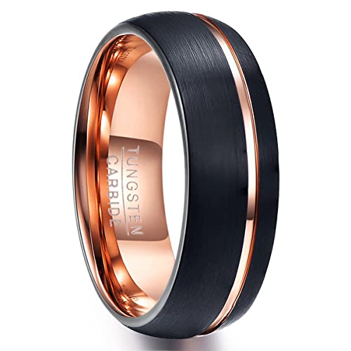 NUNCAD Ring Herren/Damen schwarz + rosegold 8mm Unisex Fashion Ring matt für Hochzeit Verlobung und Geburtstag Größe 68.5 von NUNCAD