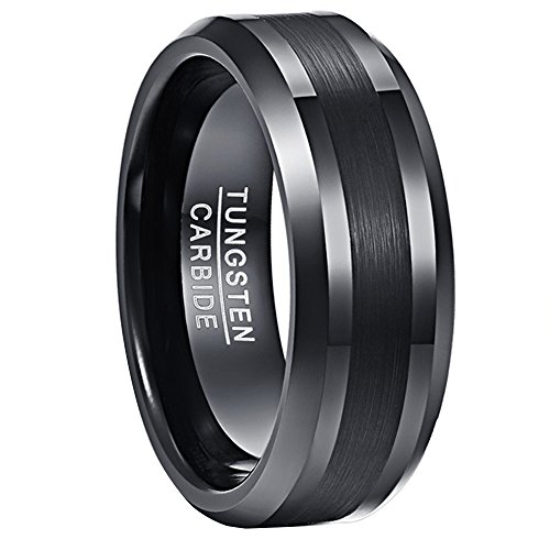 NUNCAD Ring Schwarz Herren/Damen 8mm Matt Gebürstet aus Wolfram, Fashion Ring Unisex für Lifestyle, Geschenk und Alltag, Größe 68.5 von NUNCAD