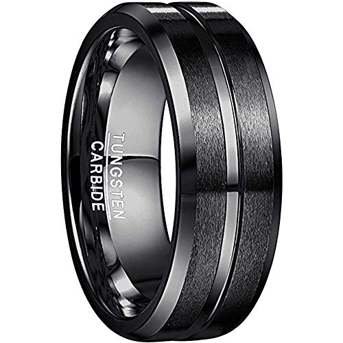 NUNCAD Ringe für Herren/Damen Schwarz Wolframcarbid Ring Kratzfest 8mm Edler Wolfram Ring als Verlobungsringe/Trauung Ringe/Freundschaftsringe/Partnerringe Größe 58 (18.5) von NUNCAD