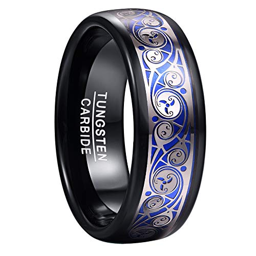 NUNCAD Ringe für Herren Damen Wolframcarbid Ring Schwarz Blau + Silber Das Spiralmuster Inlay Breit 8mm als Freundschaftsringe Partnerringe Verlobungsringe Jahrestag Ringe Jahrestag Ringe von NUNCAD