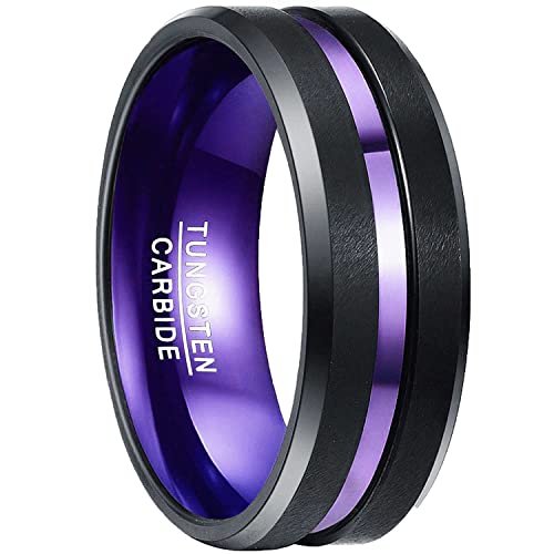 NUNCAD Schwarz Ring Herren Damen Wolfram Verlobungsringe Paar Partnerrringe Violett Ringe Tungsten Carbide Ring 8mm Größe 61 (19.4) von NUNCAD