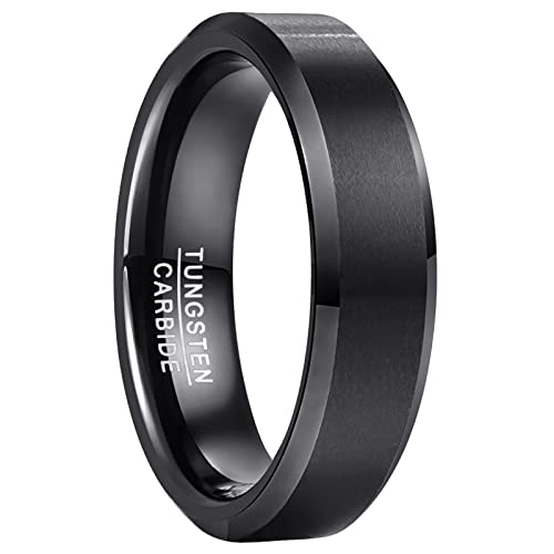 NUNCAD Schwarz Ring aus Wolframcarbid Eherringe Damen Herren Ringe für ihn und sie Gebürstet 6mm Größe 54.4 (17.3) von NUNCAD