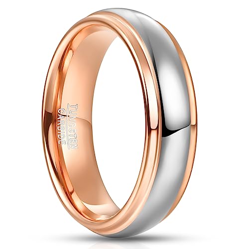 NUNCAD Silber Wolfram Verlobung Ring für Männer Frauen Rosegold Hochzeit Partner Ring 6mm Kuppelstil Poliertes Finish Größe 57.0 (18.1) von NUNCAD