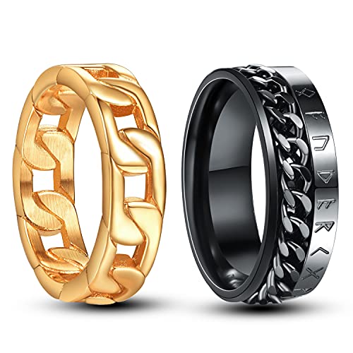 NUNCAD Spinner Kette Ring Set Schwarz Edelstahl Ring Herren Damen Gold 2er Drehbarer Ring Hochzeit Verlobung Ring für Partner Größe 67.2 NUNCAD Spinner Kette Ring Set Schwarz Edelstahl Ring Herren Damen Gold 2er Drehbarer Ring Hochzeit Verlobung Ring für Partner Größe 67.2 von NUNCAD