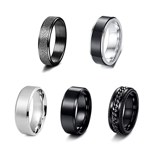 NUNCAD Spinner Ring Herren Schwarz Rostfreier Stahl Punk Drehbar Kette Edelstahlring Silber Verlobungsring für Männer Frauen Größe 54.4 von NUNCAD