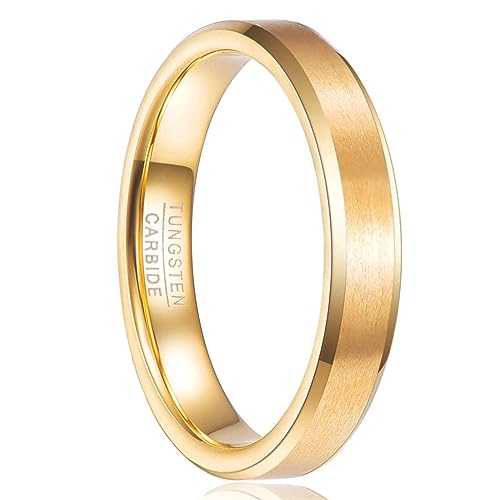 NUNCAD Unisex Partner Ring Gold plattiert 4mm Breite aus Wolframcarbid matt fertig Schmuck Geschenk für Hochzeit Verlobung Freundschaft Größe 53 von NUNCAD