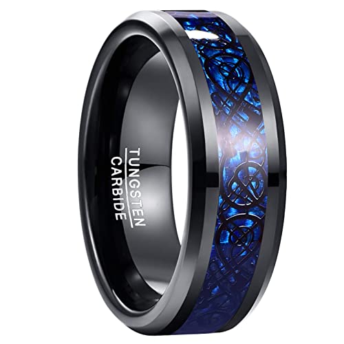 NUNCAD Wolfram Ring Damen Herrenring Schwarz Blau Ring Keltischen Drachen Verlobungs Ring für Männer 8mm Poliert Größe 50.6 (16.1) von NUNCAD