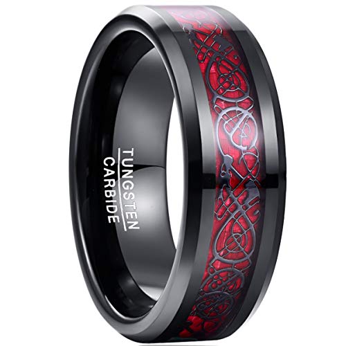 NUNCAD Unisex Ring Paare Wolfram mit Keltischen Drachen + Kohlefasern Rot für Hochzeit Valentinstag Trauung Party Größe 52(16.6) von NUNCAD