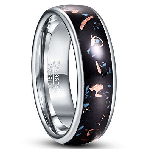 NUNCAD Unisex Ring Schwarz + Silber Wolfram Ringe mit Türkis und Kupfer Schmuck Geschenk Größe 59 von NUNCAD