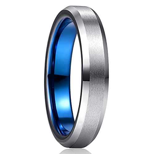 NUNCAD Unisex Siber Wolframcarbid Hochzeitsring Herren Blau Partner Ring Friendschaft Ring mit Gebürstet Poliert Abgeschrägte Kante Größe 62 von NUNCAD