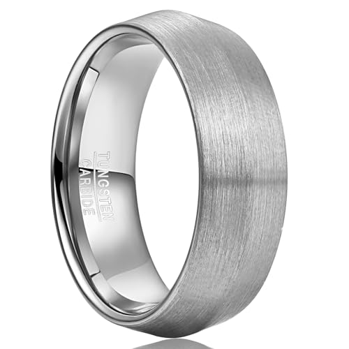 NUNCAD Wolfram Ring Herren Ehering 8mm Silber Partnerrringe Verlobungeringe Fashion Schmuck Gebürstete Größe 60 (19.1) von NUNCAD