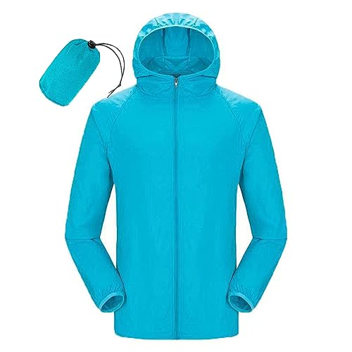 NUNOMO Regenjacke Damen, Damen Wasserdicht Atmungsaktiv Regenjacke Regenmantel Leicht Jacke Windbreaker Mit Kapuze Softshelljacke Fahrradjacke Sonnenschutz, Windschutz (Hellblau,XL) von NUNOMO