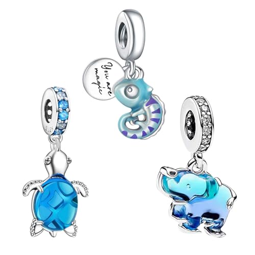 NUNUYAYA Damen Charm Anhänger Armband 925 Sterling Silber Blue Elephant Sea Turtle Color-changing Chameleon Beads passend Armband Halskette,Anhänger Europäischen Armbänder Frauen Mädchen 3-Stück/Paket NUNUYAYA Damen Charm Anhänger Armband 925 Sterling Silber Blue Elephant Sea Turtle Color-changing Chameleon Beads passend Armband Halskette,Anhänger Europäischen Armbänder Frauen Mädchen 3-Stück/Paket von NUNUYAYA