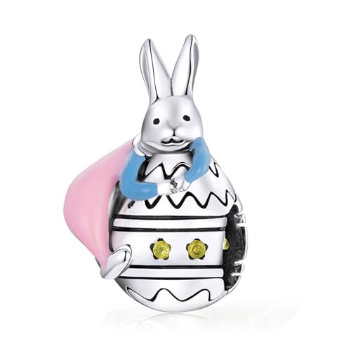 NUNUYAYA Damen Charm Anhänger für 925 Sterling Silber Easter Eggs Rabbits Charm Dangle Beads passend Armband Halskette, für Europäischen Armbänder Frauen Mädchen von NUNUYAYA