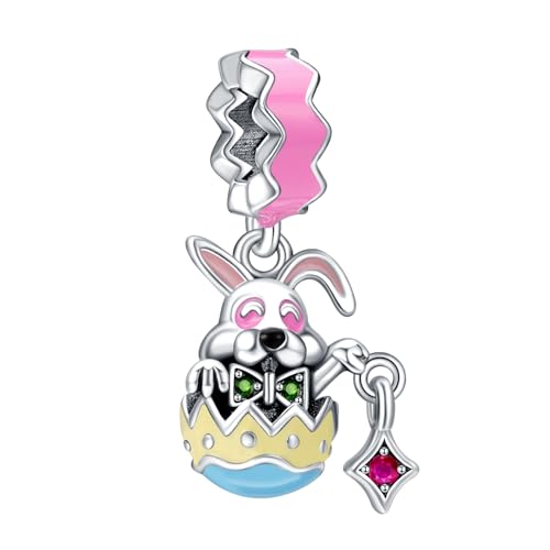 NUNUYAYA Damen Charm Anhänger für 925 Sterling Silber Evil Easter Egg Rabbit Dangle Charms Beads passend Armband Halskette, Anhänger für Europäischen Armbänder Frauen Mädchen von NUNUYAYA