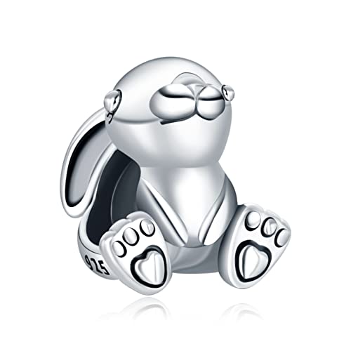 NUNUYAYA Damen Charm Anhänger für 925 Sterling Silber Sitting Rabbit Dangle Charms Beads passend Armband Halskette,für Europäischen Armbänder Frauen Mädchen von NUNUYAYA