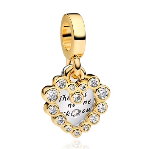 NUNUYAYA Damen Charm Anhänger für Armband 925 Sterling Silber Gold Sparkling Heart Double DangleDangle Charms Beads passend Armband Halskette,Charm Anhänger für Europäischen Armbänder Frauen Mädchen von NUNUYAYA