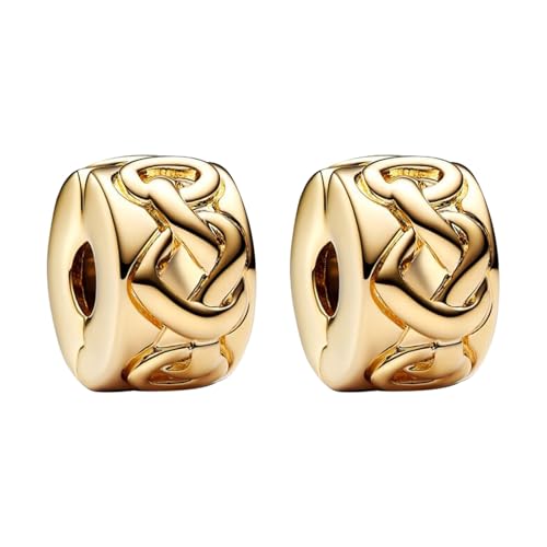 NUNUYAYA Damen Charm Anhänger für Armband 925 Sterling Silber Gold Sparkling Row Clips Charms Beads passend für Armband Halskette,Charm Anhänger Europäischen Armbänder Frauen Mädchen 2 Piece/Package von NUNUYAYA