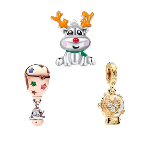 NUNUYAYA Damen Charm Anhänger für Armband 925 Sterling Silber Reindeer Snowflake Santa Claus Dangle Charms Beads passend für Armband Halskette,Charm Anhänger für Europäischen Armbänder von NUNUYAYA