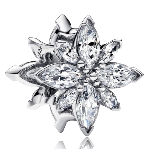 NUNUYAYA Damen Charm Anhänger für Armband 925 Sterling Silber Snowflake Diamonds Dangle Charms Beads passend Armband Halskette,Charm Anhänger für Europäischen Armbänder Frauen Mädchen von NUNUYAYA