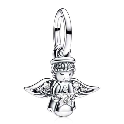 NUNUYAYA Damen Charm Anhänger für Armband 925 Sterling Silber Sparkling Angel Dangle Charm Beads passend Armband Halskette,Charm Anhänger für Europäischen Armbänder Frauen Mädchen von NUNUYAYA