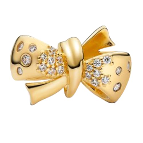NUNUYAYA Damen Charm Anhänger für Armband 925 Sterling Silber Sparkling Gold Bow Charm Beads passend Armband Halskette,Charm Anhänger für Europäischen Armbänder Frauen Mädchen von NUNUYAYA