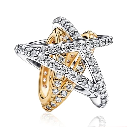 NUNUYAYA Damen Charm Anhänger für Armband 925 Sterling Silber Sparkling Star DoubleDangle Charms Beads passend Armband Halskette,Charm Anhänger für Europäischen Armbänder Frauen Mädchen von NUNUYAYA