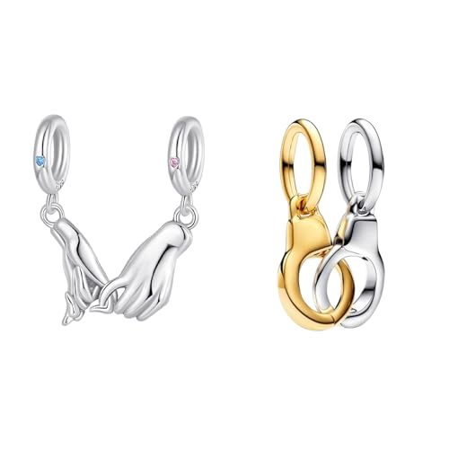 NUNUYAYA Damen Charm Anhänger für Armband 925 Sterling Silber Splittable Handcuffs Hands Dangle Beads passend Armband Halskette,Charm Anhänger Europäischen Armbänder Frauen Mädchen 2 Piece/Package von NUNUYAYA