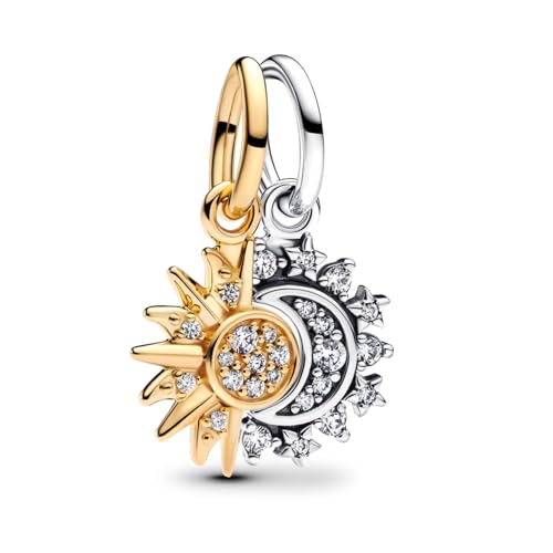 NUNUYAYA Damen Charm Anhänger für Armband 925 Sterling Silber The Golden Sun Moon Dangle Charms Beads passend für Armband Halskette,Charm Anhänger für Europäischen Armbänder Frauen Mädchen von NUNUYAYA