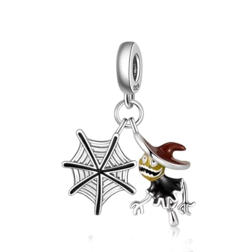 NUNUYAYA Frauen Armband Charme 925 Sterling Silber Luminous Witch and Spider Web passend für Armband Halskette,Charm Anhänger für Europäischen Armbänder für Frauen Halloween von NUNUYAYA