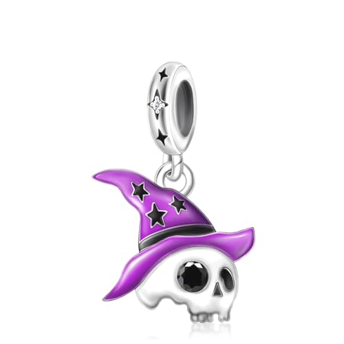 NUNUYAYA Frauen Armband Charme 925 Sterling Silber Skeleton in Witch's Hat passend für Armband Halskette,Charm Anhänger für Europäischen Armbänder für Frauen Halloween von NUNUYAYA