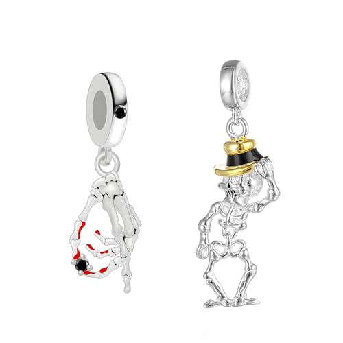NUNUYAYA Frauen Armband Charme 925 Sterling Silber Skeletons and Skeleton Hands passend für Armband Halskette,Charm Anhänger für Europäischen Armbänder für Frauen Halloween von NUNUYAYA