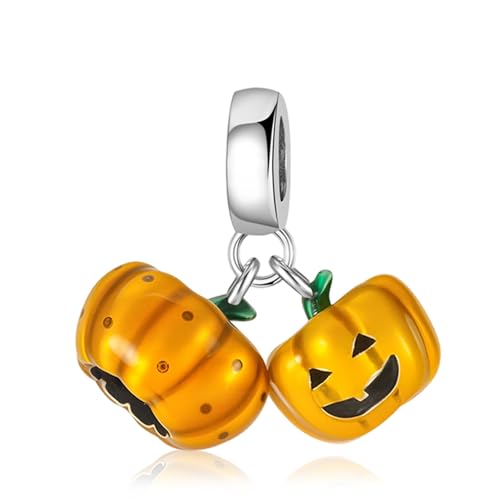 NUNUYAYA Frauen Armband Charme 925 Sterling Silber Two Pumpkins passend für Armband Halskette,Charm Anhänger für Europäischen Armbänder für Frauen Halloween von NUNUYAYA