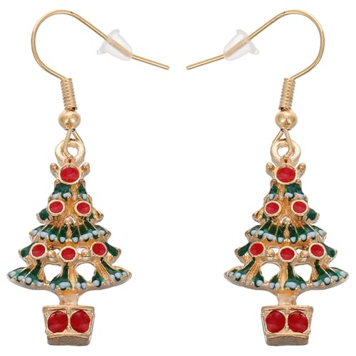 NUOBESTY 1 Paar Weihnachtsbaum-ohrringe für Damen, Baumelnde Ohrstecker mit Strasssteinen in Verschiedenen Farben, Süßer Weihnachtsschmuck für Damen von NUOBESTY