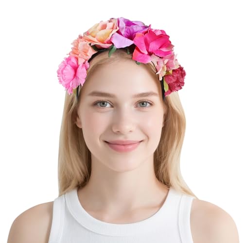 NUOBESTY 1 Stück Halloween-Stirnband Mit Rosenblumenkrone Polyester-Haarreif Party-Kopfschmuck Für Frauen Rosa von NUOBESTY