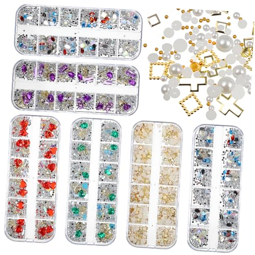 NUOBESTY 12gitter Boxen Mit Gittern Streifenbox Und Nieten-strass- Zarte Perlen-strass- -patch Für Maniküre-strasssteine Glänzende Nägel Für Damen Und Mädchen von NUOBESTY