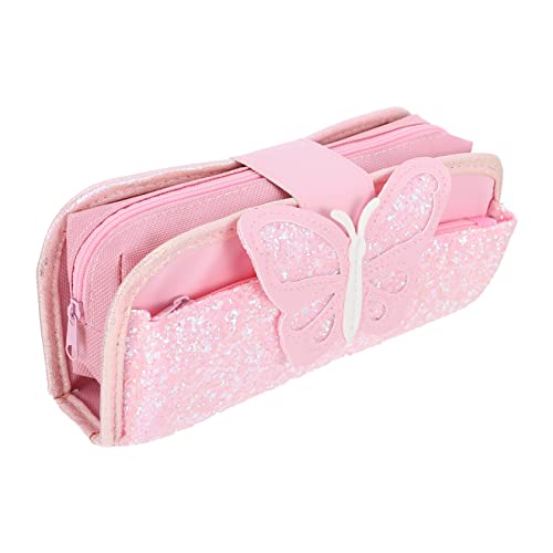 NUOBESTY 1stk Schreibwaren-Box Schmetterling Bleistift Zipper Tasche Make- up Kosmetiktasche Süße Kinder Federmäppchen Pailletten Geldbörse Student Aufbewahrungstaschen Pu Blitz von NUOBESTY