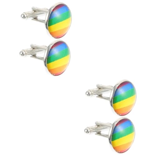 NUOBESTY Anzug 2 Paar Regenbogen-Manschettenknöpfe Sportgeschenke für Männer Hemdknopf Kleidungsaccessoire DIY-Taste bunter Knopf Modellieren schmücken Zubehör Rostfreier Stahl von NUOBESTY