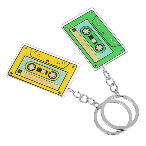 NUOBESTY 2 STÜCK Vintage Doppelseitiger Schlüsselanhänger Retro Kassettenband Anhänger für Frauen Mädchen Modischer Taschenanhänger für Rucksack und Geldbörse Farbintensiv Langlebig von NUOBESTY