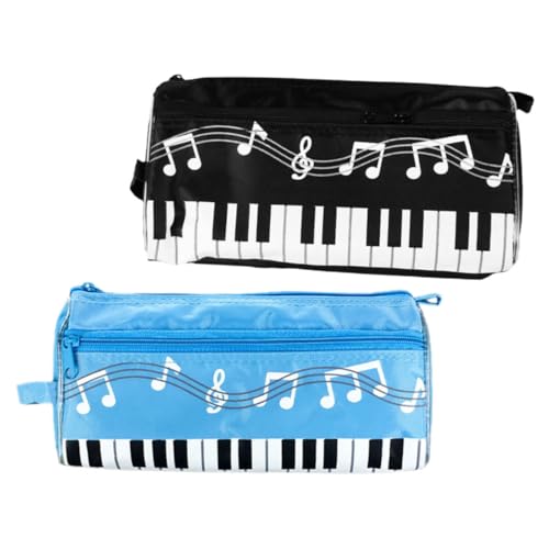 NUOBESTY 2 Stück Bleistiftbeutel Mit Musiknoten Und Klaviermuster Bleistiftbeutel Für Die Schule Doppelte Aufbewahrung Stifttasche Mit Reißverschluss von NUOBESTY