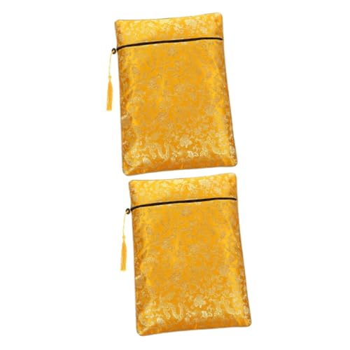 NUOBESTY 2 Stück Büchertasche mit Reißverschluss Bleistiftfälle Federmäppchen mit Reißverschluss schultüte Schulranzen Notebooktasche mit kratzfestes Stiftetui Stoff Yellow von NUOBESTY