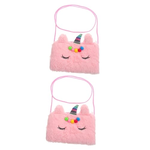 NUOBESTY 2st Geldbörse Dekorative Aufbewahrungstasche Plüsch Umhängetasche Umhängetaschen Mit 3D-einhörnern Cartoon-umhängetasche Plüsch-Einhorn-Tasche Kind Schulranzen Flanell Karikatur von NUOBESTY