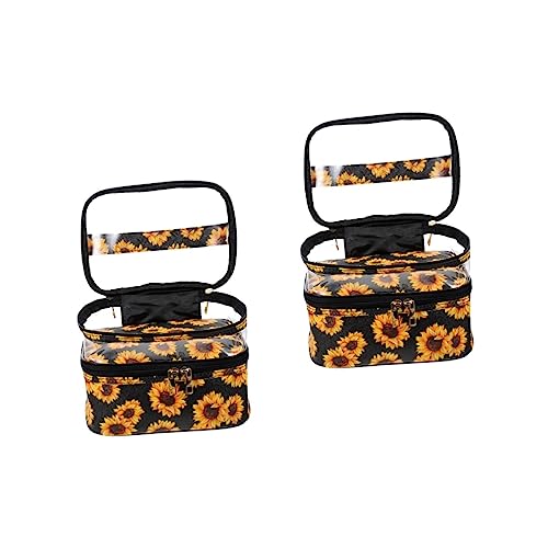 NUOBESTY 2st Sonnenblumen-Kosmetiktasche Kleine Kosmetik Große Kosmetiktaschen Für Damen Großer Kosmetik-Organizer Kulturbeutel Mit Henkel Unverzichtbare Tasche Tragbar Reisen PVC von NUOBESTY