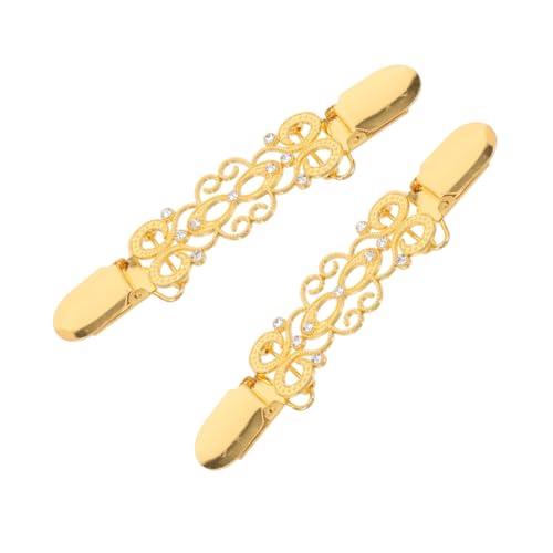 NUOBESTY 2 Stück Strassbesetzte Sweater Clips Cardigan Clips für Pullover Kleider Schals Goldfarbene Kleidungsklammern für Damen Langlebig und Rostfrei von NUOBESTY