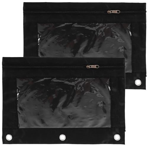 NUOBESTY Bleistifttasche Aus Segeltuch mit 3 Ringen und Ordnertasche Zur Sicheren Aufbewahrung Federmäppchen für Studenten Büro Make-up Schwarzes Design von NUOBESTY