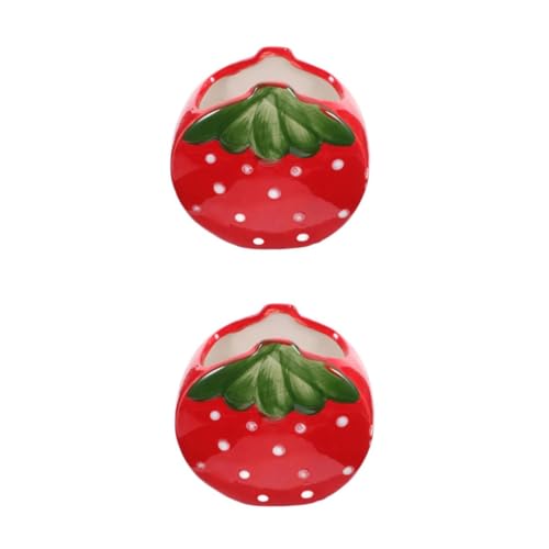 NUOBESTY 2st Keramik-erdbeer-stifthalter Bleistift Stifthalter Tasse Schlüsselband Aufbewahrungshalter Für Schreibwaren Stiftbecher Stifthalter Für Notizbuch Desktop-stifthalter Rot von NUOBESTY