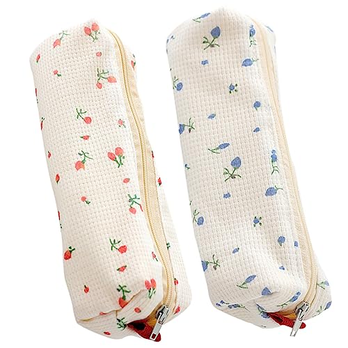 NUOBESTY 2stücke Blumen Federmäppchen Mit Reißverschluss Tragbare Kosmetische Aufbewahrungstasche Für Schule Büro Und Reisen Mini-stifttasche Blau Und Rosa Für Frauen Und Mädchen von NUOBESTY