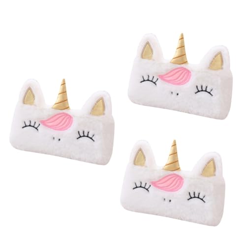 NUOBESTY 3 STK Puffy-Bags-Tasche Makeup Tasche Make-up Pinsel Handtaschen Einhorn Handtasche Beutel Winter Karikatur Geldbörse Aufbewahrungstasche Student Federmäppchen aus Leder Weiß von NUOBESTY