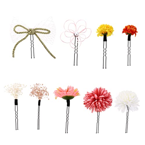 NUOBESTY 3 Sätze Kopfbedeckung Haarbraut Aus Seidenblumen Dekorative Haarnadel Kanzashi-haarstab Kimono-haarspange Blumenhaarspangen Für Frauen Blumenspange Mizuhiki Plastik Japan Hochzeit von NUOBESTY